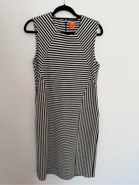 JOE FRESH Black & White Striped Sleeveless Sheath Dress